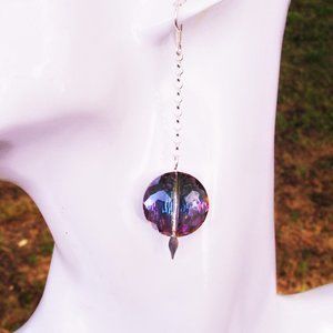 Long iridescent purple green crystal earrings